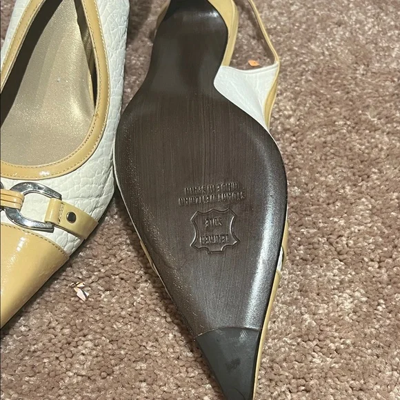 stuart Weitzman White and Yellow Slingback Heels - Picture 8 of 8